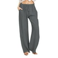 thumbnail image 2 of HKYNLAG Linen Pants Women High Waisted Flowy Lounge Palazzo Pants Baggy Straight Leg Cotton Trousers Vacation Beach Trousers Dark Gray 2XL, 2 of 7