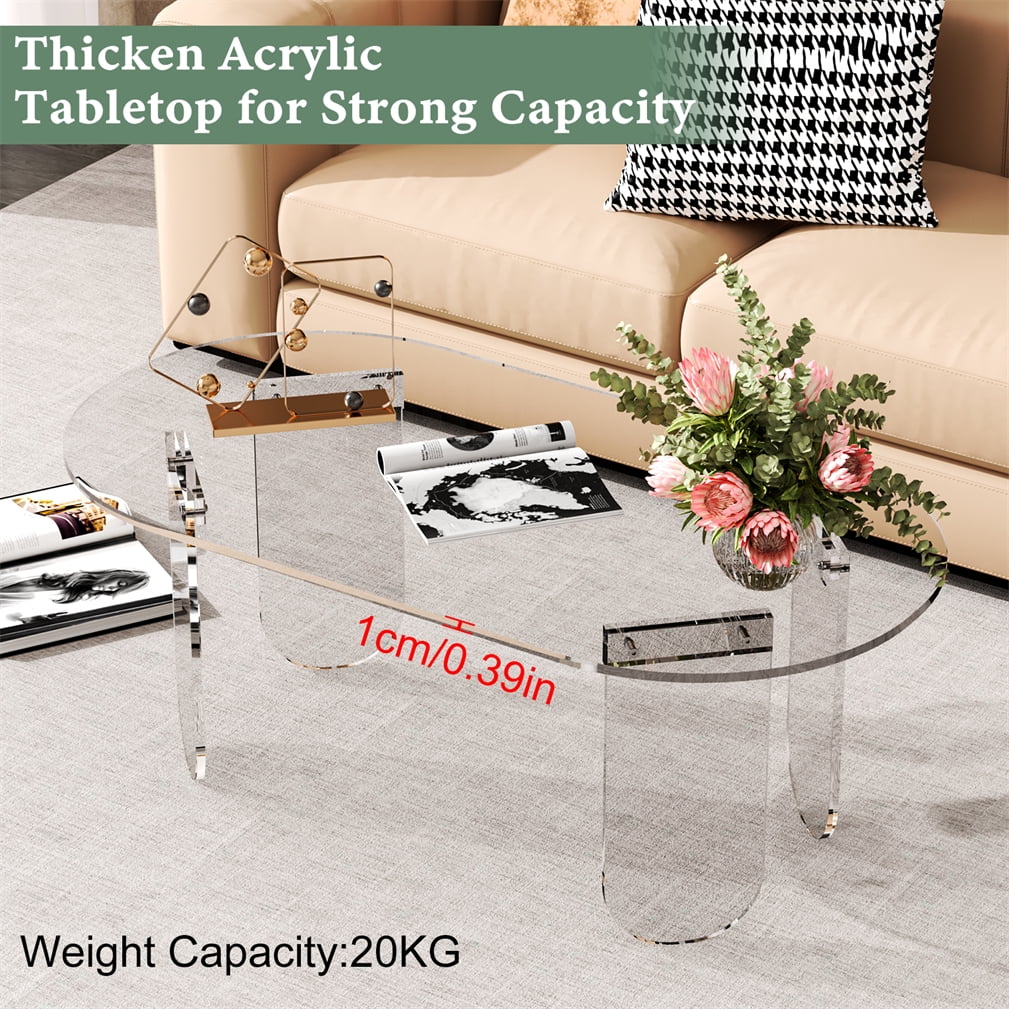 Wisfor Premium Clear Acrylic Coffee Table Sofa End Side Table Living Room Storage Decorative, Transparent, 37.40x19.69x13.78 inch