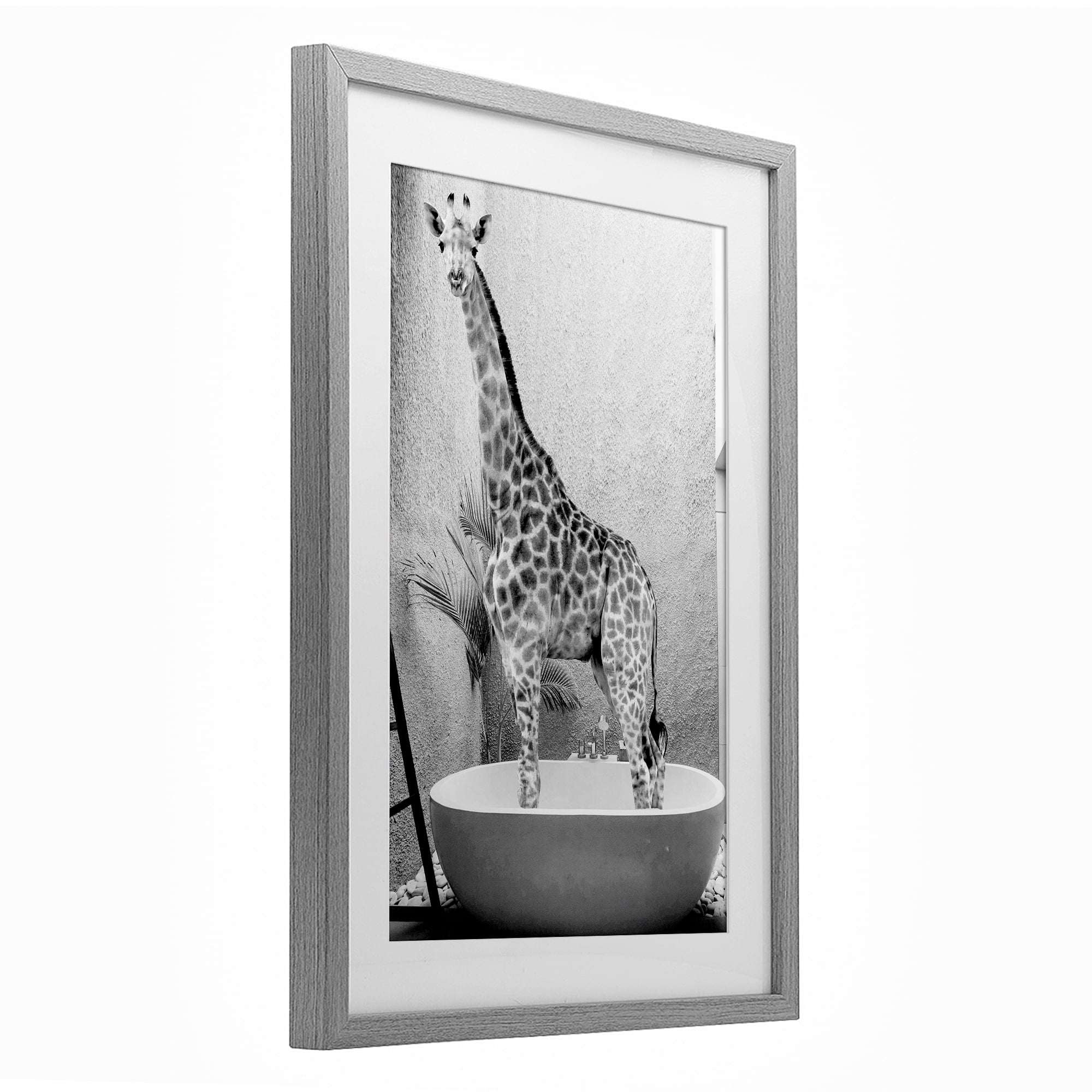 Stupell Industries Safari Bath Standing Tall Gray Framed Print Under Glass, design by SD Graphics Studio