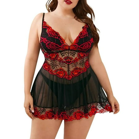 

Prettycamp Women Plus Size Lingerie Sexy Nightie Dress Lace Underwear Babydoll Sleepwear