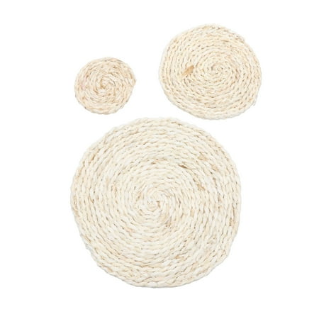 

3pcs Straw Placemat Thick Insulation Protective Placemat for Cup Bowl Dish (11cm 20cm 30cm Each Size Has 1pcs)