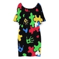 thumbnail image 3 of Autism Theme PUZZLE Heart Pattern Women's Off The Shoulder Ruffles Summer Wedding Guest Loose Casual Party Beach Dress, 3 of 9