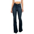 thumbnail image 2 of Lolmot Women's Retro High Rise Trumpet Flare Jeans Slim Wide Leg Pants Stretch Skinny Button Trousers, 2 of 4