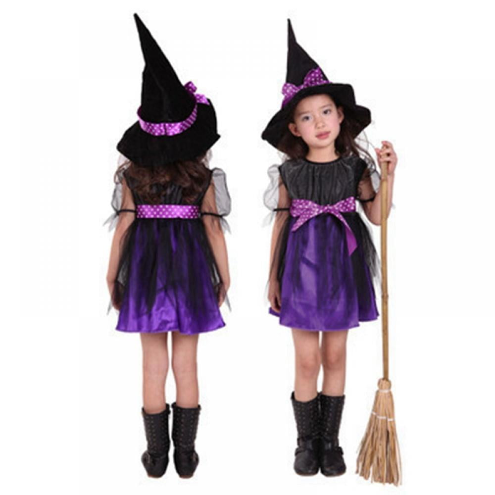 Fairytale Cute Witch Dress Halloween Costume Deluxe Set with Hat for