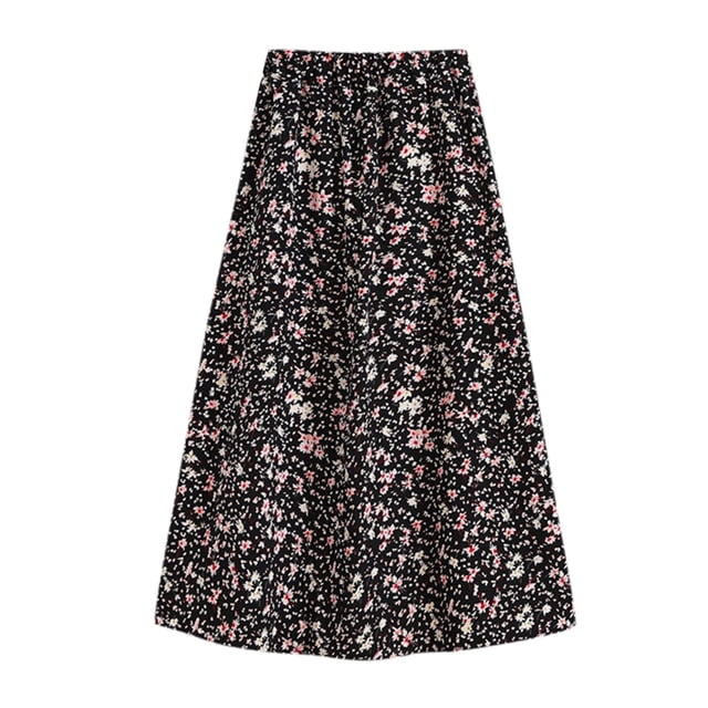 Gibobby faldas largas de mujer casuales Falda acampanada alta nueva con media cintura floral Falda hasta la cadera para mujer(Rosa, M)