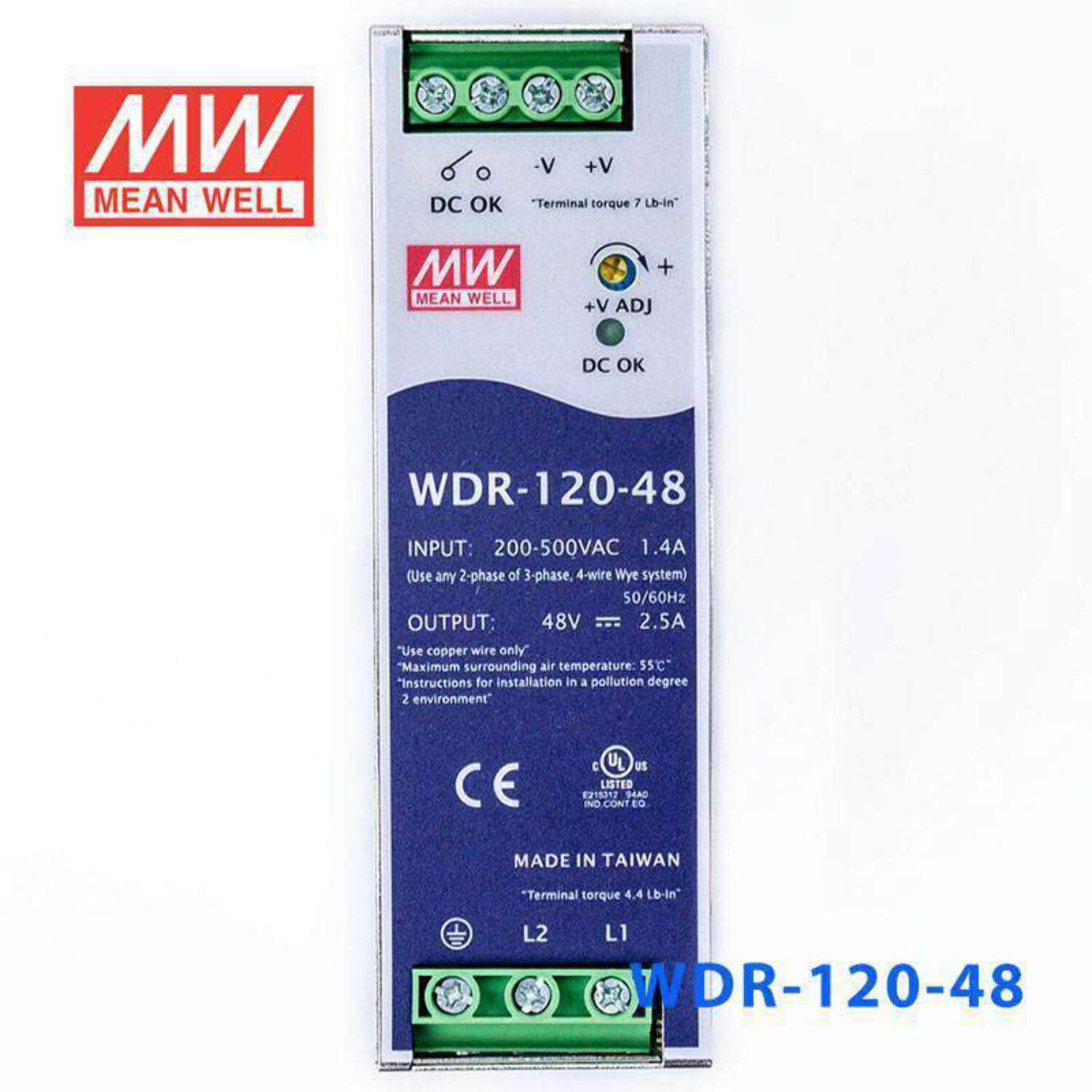 Mean Well WDR-120-48 Single Output Industrial Power Supply 120W 48V - DIN Rail