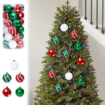 30pcs Shiny Christmas Balls Set 60mm/2.36" Painted Christmas Tree Ornaments Red, Green, White with Stripes and Dots