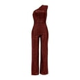 thumbnail image 3 of Royisotas Casual Fall One Shoulder Sequin Sleeveless Women's Jumpsuit Tunic Strapless Dressy Slim Straight Pant Rompers, 3 of 4