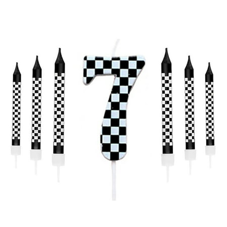 wuyuhangppo 7Pcs Birthday Candles Set,Cake Numeral Candles,Racing Cars Themed Birthday Candles for Cake Candle Checkered Decoration