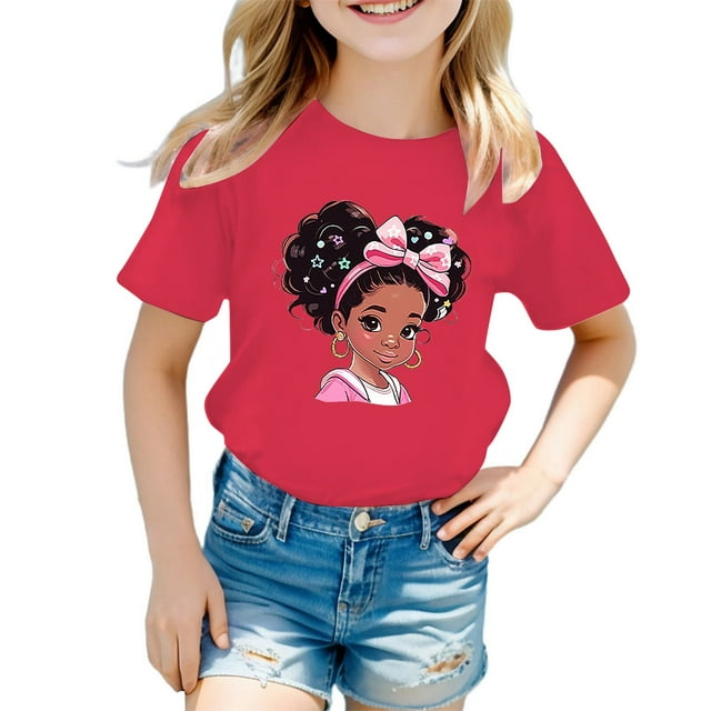 HNMKIU T-Shirt Graphique Décontracté Tendance pour Filles Manches Courtes Col Rond Haut d'Été pour Enfants Usage Quotidien à la Mode