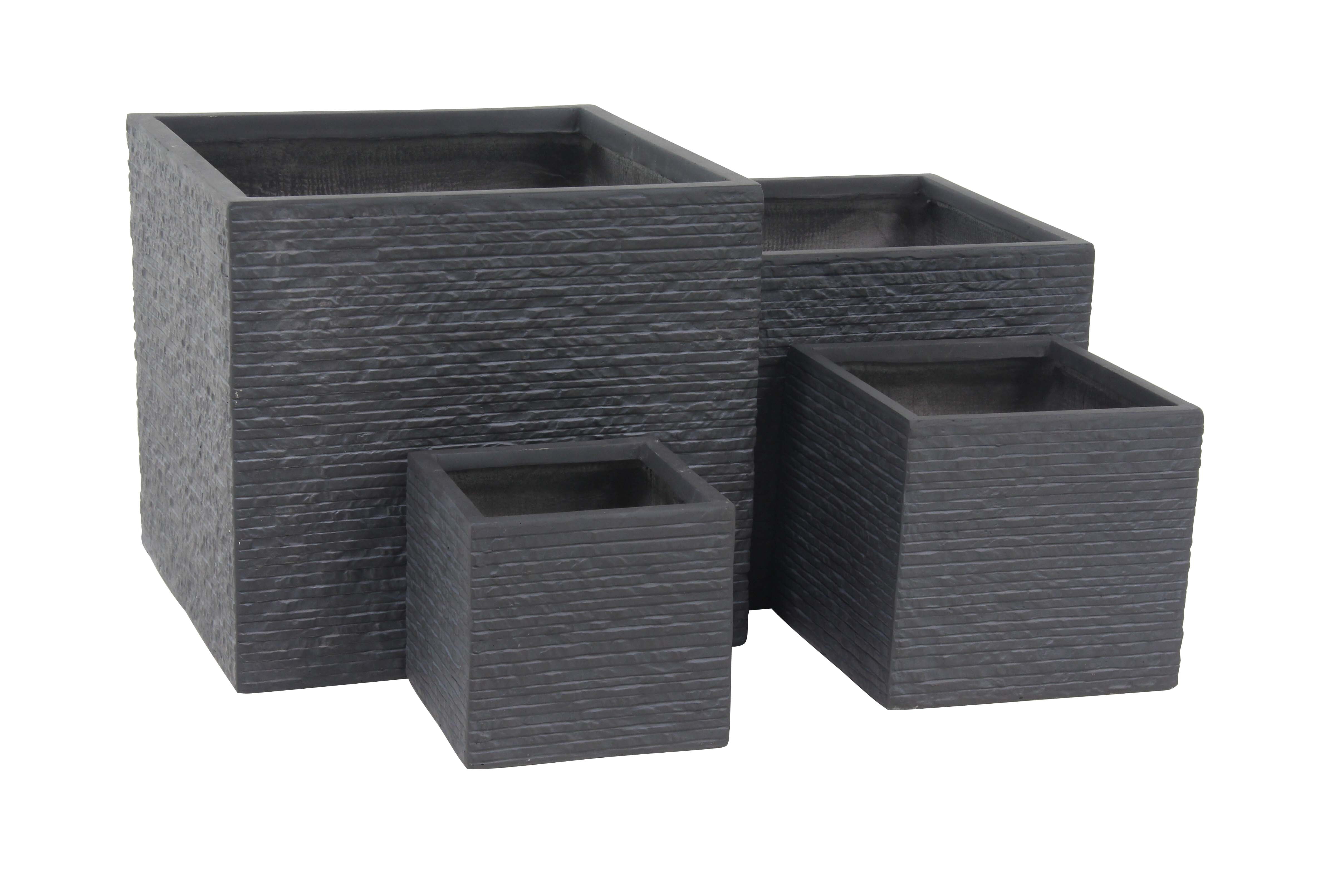 Set of 4 Modern Fiber Clay Square Black Planters, Black - Walmart.com