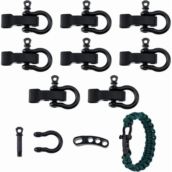 10 Sets Adjustable Black Screw Pin Shackle Survival Bracelet Clasps Metal Bow Anchor Shackle Clasps D Shackle Clips for Survival Bracelet Jewelry Making 27mm Long