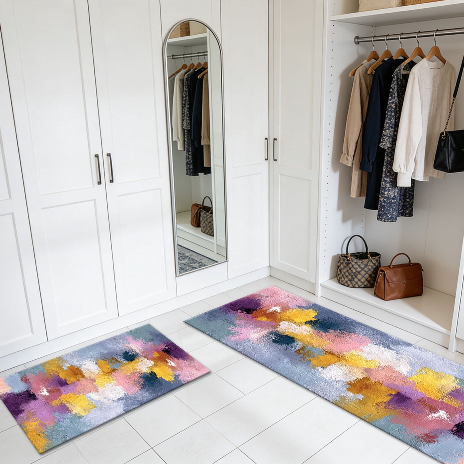 3 Piece Kitchen Rug Set, Non-Slip And Washable, Abstract Pattern Kitchen Hallway Rug, Soft And Comfortable, Suitable For Sinks, Floors, Entrances, Hallways and Bathrooms