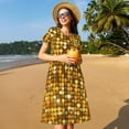 thumbnail image 4 of Rateoe Bright Shiny Golden Pattern Women’s Short Sleeve Dress – Casual Elegant Summer A-Line Dress for Everyday Wear, 4 of 6