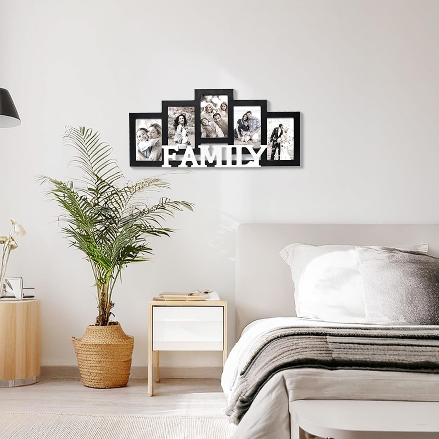 MODE HOME Wood Wall Hanging Family Picture Photo Frame Collage, 4 x 6 Photo Frames for Family Pictures Wall Decor, 5 Openings Black