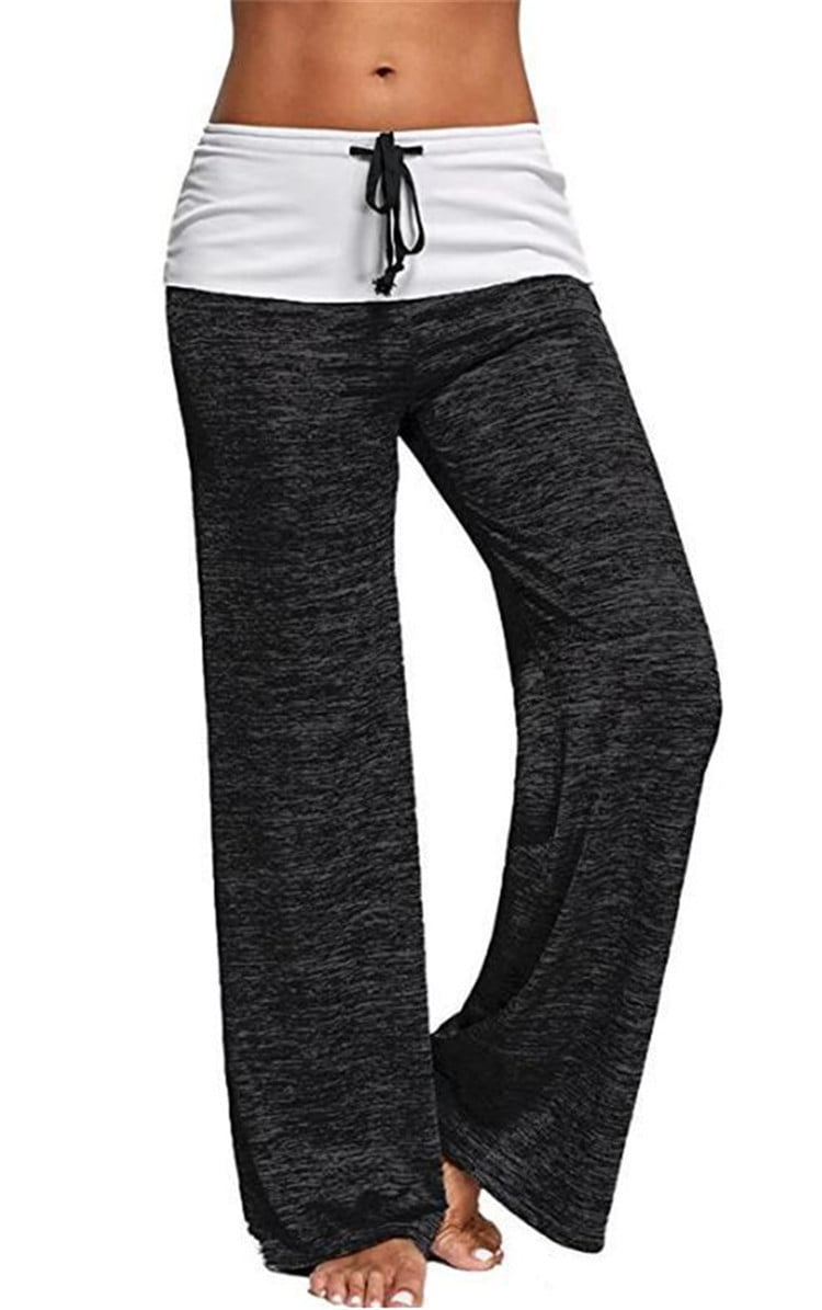 Women Yoga Pants Athletic Workout Foldover Stretch Casual Comfy Wide Trousers