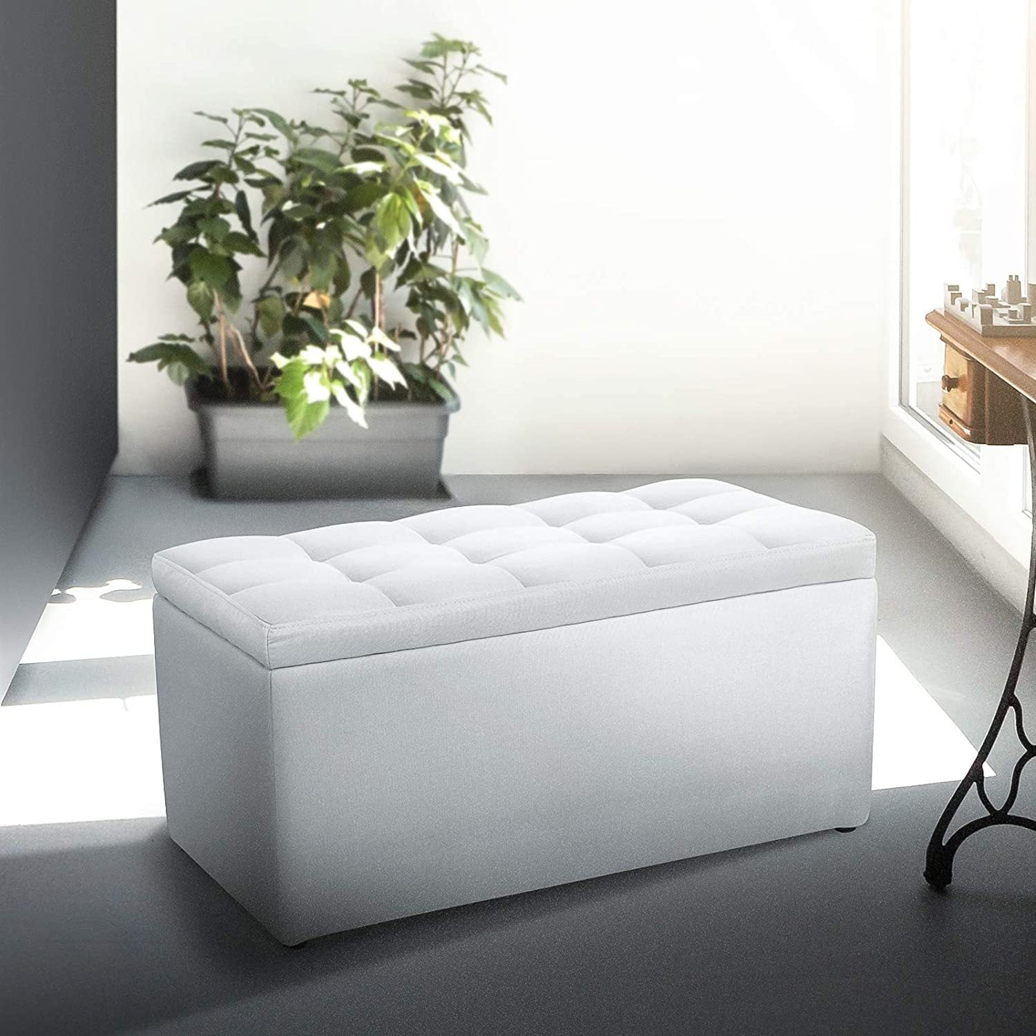 Bilot Rectangular Storage Fabric Ottoman Bench Shoe Bench Living Room