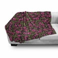 thumbnail image 2 of Flowers Soft Flannel Fleece Throw Blanket, Natural Theme Pink Flowers Leaves in Repeating Design Garden Art, Cozy Plush for Indoor and Outdoor Use, 50" x 60", Pink Dark Purple and Green, by Ambesonne, 2 of 5