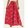 thumbnail image 3 of FreshPretty Women Casual High Waist Wide Leg Pants Summer Floral Solid Long Palazzo Pants Lounge Beach Trousers with Pocket, 3 of 7