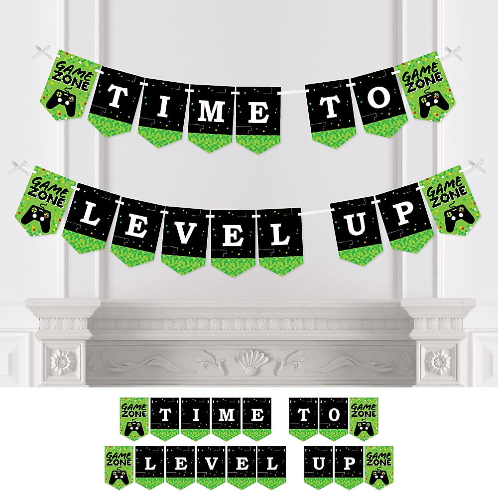 Game Zone Pixel Video Game Party Bunting Banner Party Decorations Time To Level Up Walmart Com