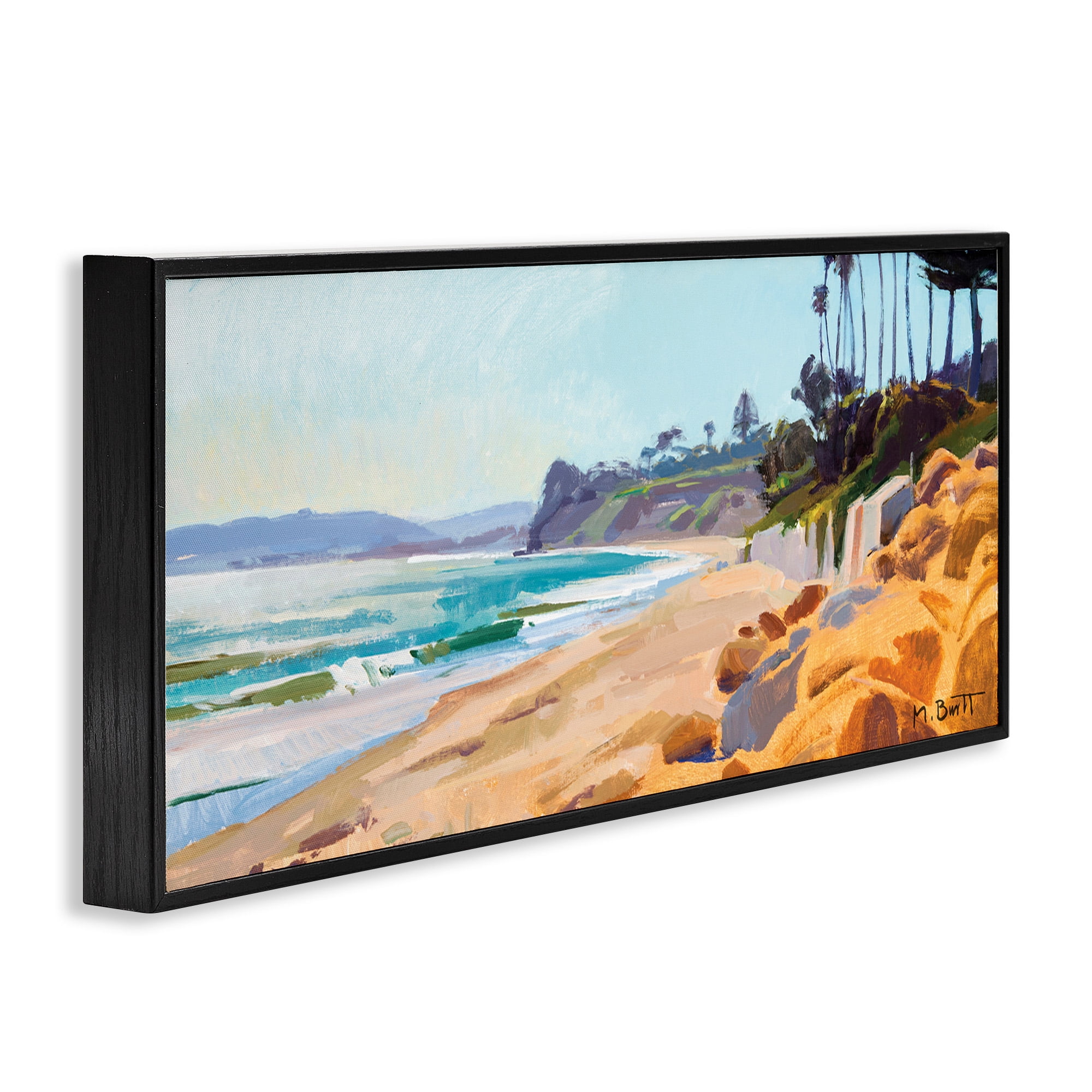 Stupell Industries Summer Beach Landscape Painting Nature Painting Black Framed Art Print Wall Art, 24 x 10