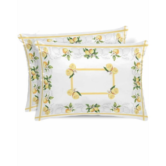 Hokiten Pillow Cases Standard Size Set of 2, Lumbar Pillow Covers, Lemon Yellow Satin Pillowcases with Zipper for Hair/Skin, Modern Country Flower Floral Summer Spring 20x26 Inches