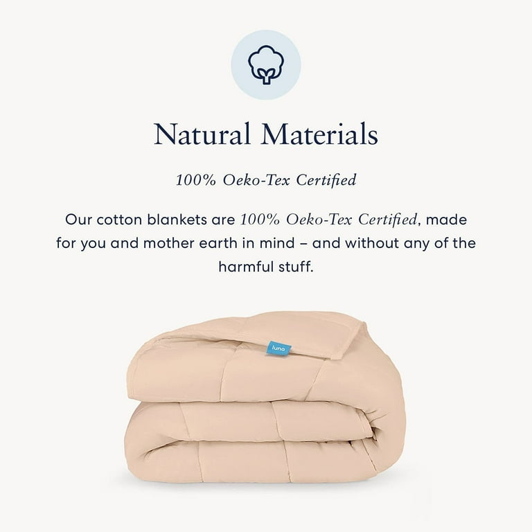 Luna Adult Weighted Blanket Individual Use 20 Lbs 80x87 Queen King Size Bed 100 Oeko Tex Cooling Cotton Glass Beads USA Designed
