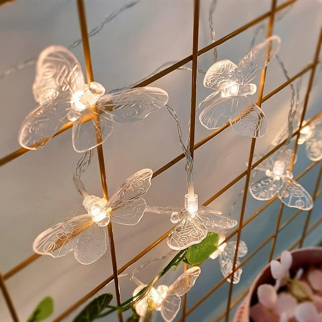 LINLIN Dragonfly String Lights,LED Retro Style Copper Wire Butterfly Fairy Lights, Battery-Powered Dragonfly Christmas Lights,for Garden Party Decoration and Summer Lighting