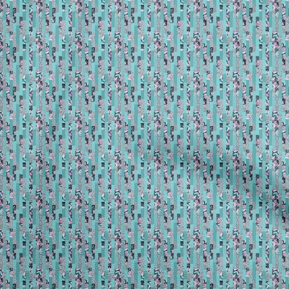 oneOone Polyester Lycra Turquoise Blue Fabric Floral Quilting Supplies Print Sewing Fabric By The Yard 56 Inch Wide