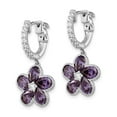 thumbnail image 2 of Finest Gold Sterling Silver Cheryl M Rhodium-Plated Purple & White CZ Flower Hoop Dangle Earrings, 2 of 4