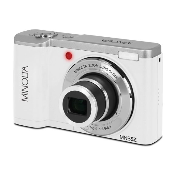 Minolta 56 Mega Pixels Dual Lens Point & Shoot Digital Camera with 5X Optical Zoom & 5K Ultra HD Video, White