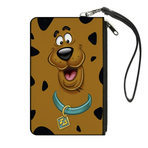 Scooby Doo Wallet, Zip Pouch, Scooby Doo Smiling Face Spots Brown Black, Canvas