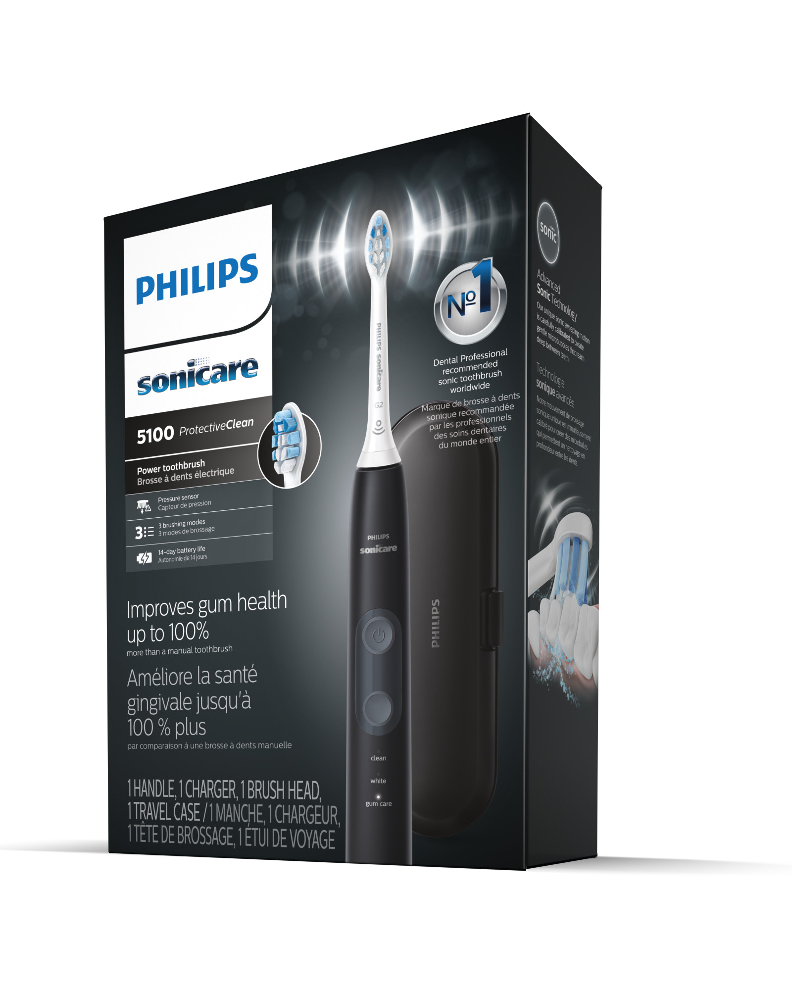 Philips Sonicare ProtectiveClean 5100 Rechargeable Electric Toothbrush, Black Hx6850/60 - image 3 of 5