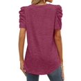 thumbnail image 4 of Womens Summer Shirt V Neck Casual Tshirts Puff Sleeve Tops for Women Solid Color XS-3XL Hort-Sleeved Top With Pleated Seams And V-Neck Design Red 2XL, 4 of 5