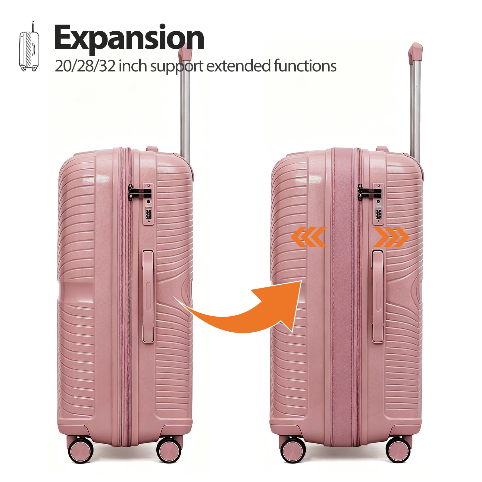 4 Piece Expandable ABS Luggage Set 13"+20"+28"+32", Hard Shell Spinner Suitcases with TSA Lock, Lightweight Travel Suitcase for Family Trip ROSE GOLD