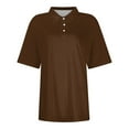 thumbnail image 3 of DENGDENG Womens Polo Shirts Button Down Short Sleeve Shirts Dressy V Neck Collared Tops Summer Comfy Basic Tees Clothes Brown 3XL, 3 of 4