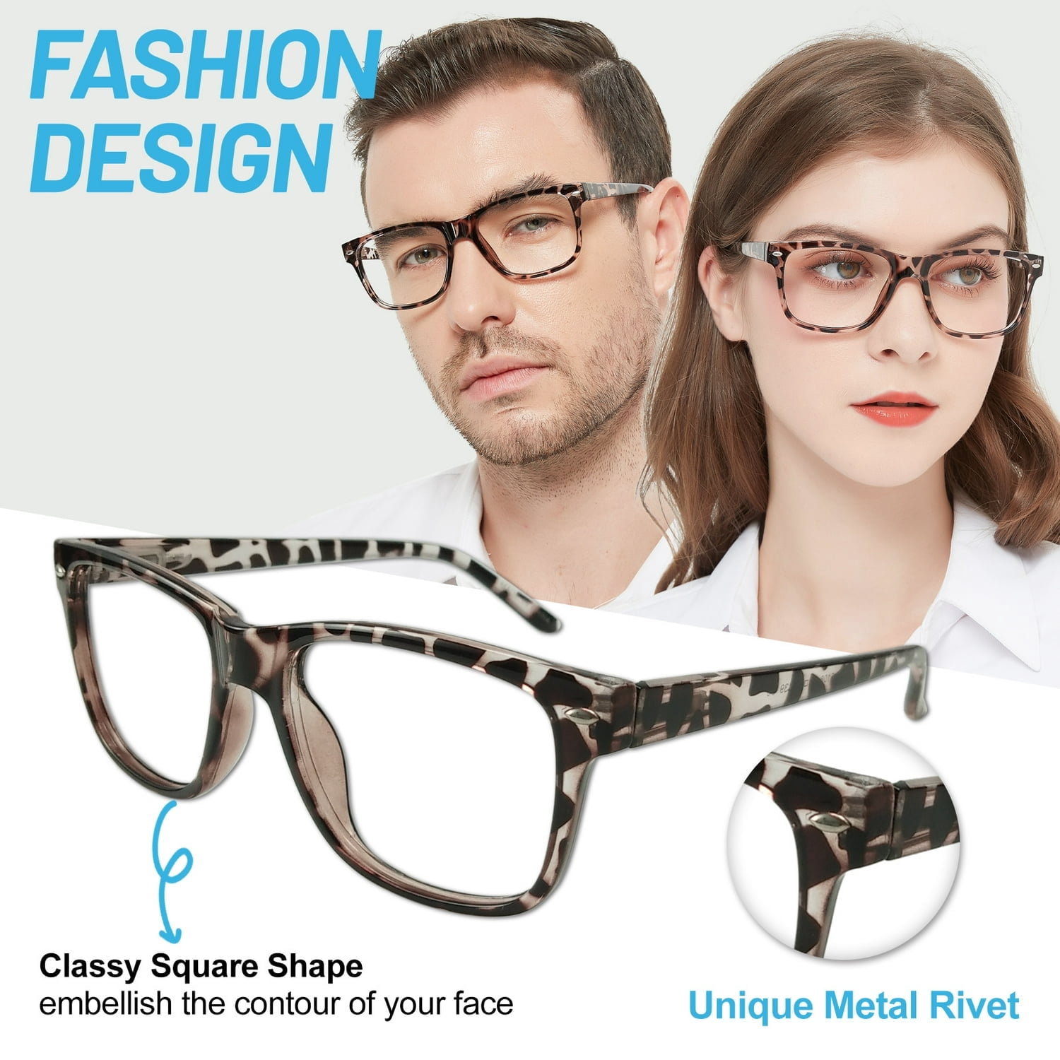 WEMOOTANTS 4 Pack Reading Glasses +4.0 for Women Men, Large Square Readers 400 Tortoise Mens Designer Reader Glasses