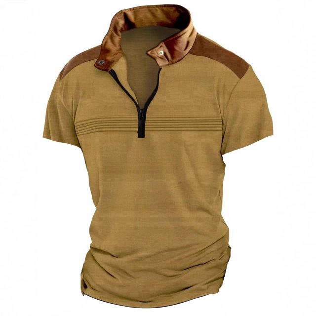 pstuiky Camisas de manga corta para hombre, Blusa de manga corta con cuello alto, manga corta, bloque de color y cremallera para hombre camisas casuales para hombre xxxl