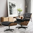thumbnail image 3 of HomeRoots 526374 33 x 34.6 x 34.2 in. Black Tufted Leather & Brown Swivel Lounge Chair with Ottoman, 3 of 5
