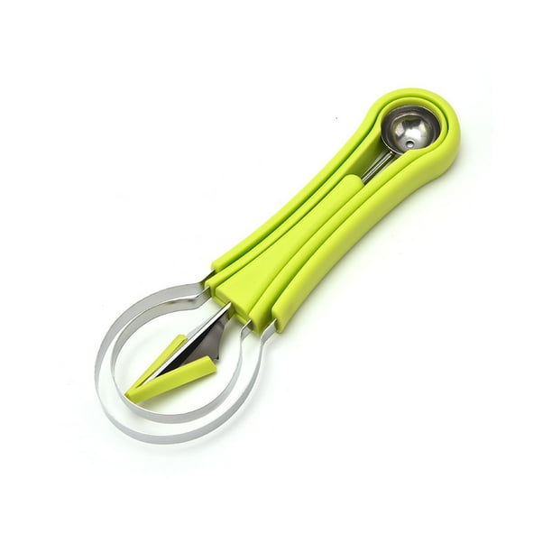 Billuyoard 3-en-1 Fruit Scoop Kitchen Handheld Sandía Scooping Baller Helado Manual Acero inoxidable Separador Slicer Cocina y Comedor Verde