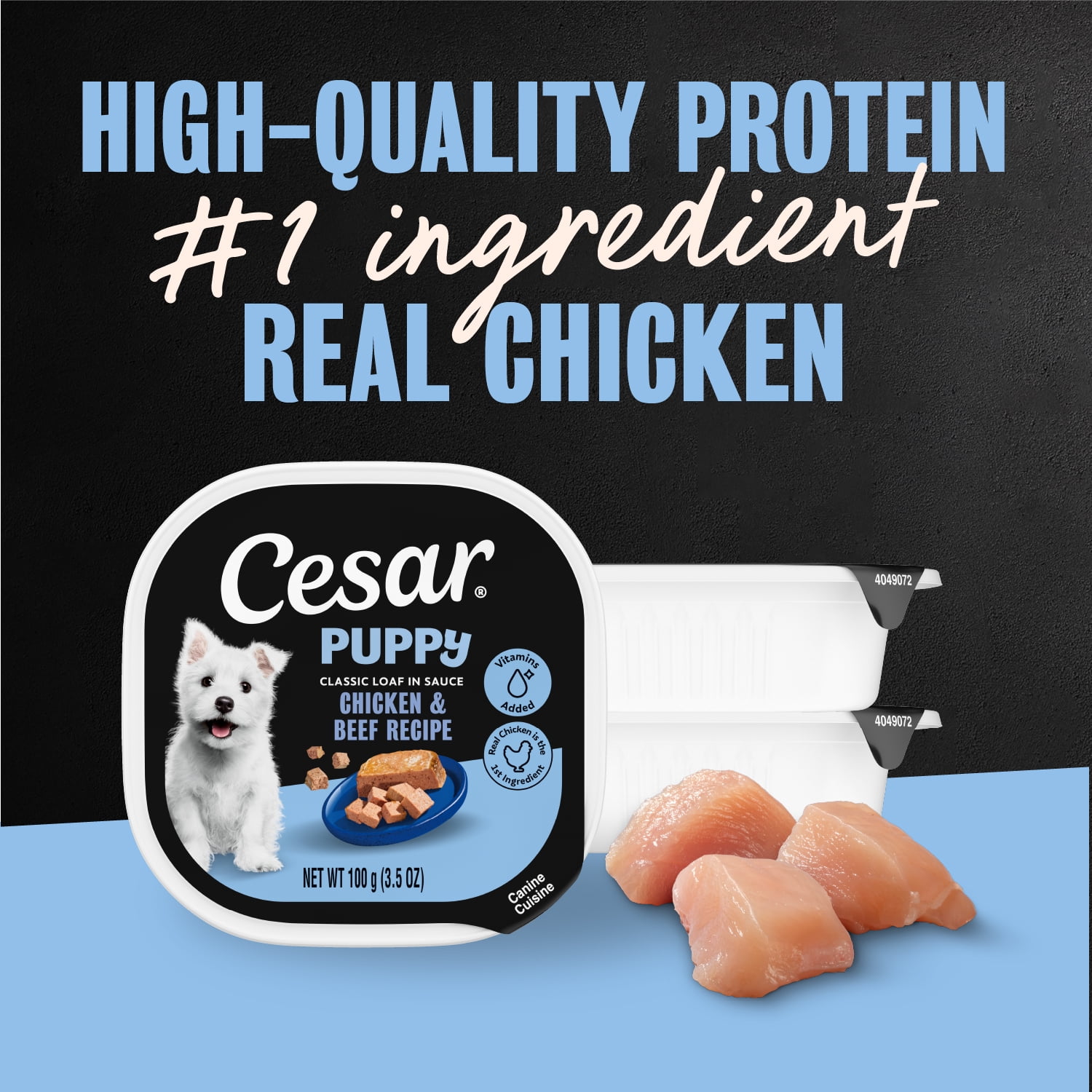 (6 pack) Cesar Classic Loaf In Sauce Chicken And Beef Recipe Wet Dog Food For Puppies, 3.5 Oz Tray