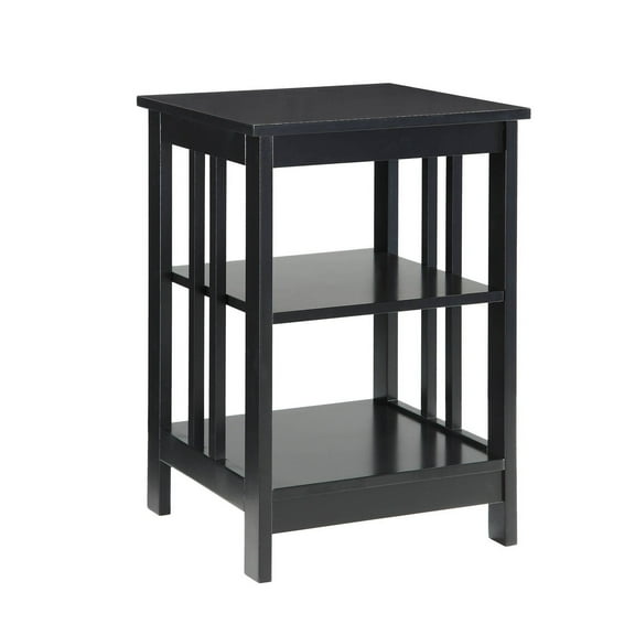 Mission End Table Black: Sturdy Square Accent Table with Shelves