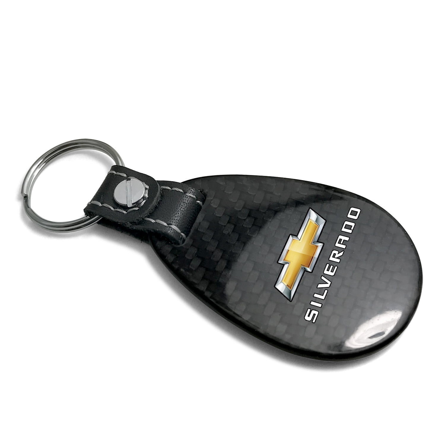 iPick Image for Chevrolet Silverado Black Real Carbon Fiber Large Tear-Drop Key Chain, Official Licensed