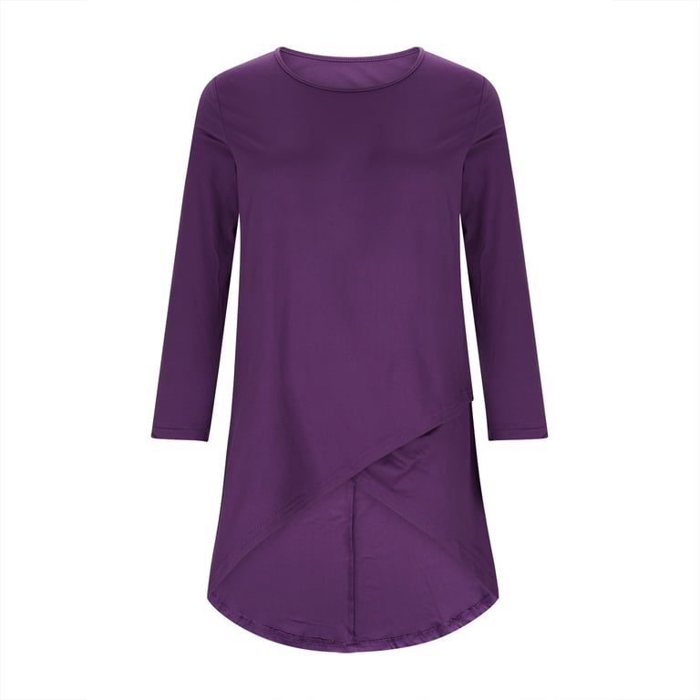 Kaemgyyd Plus Size Tops for Women Lightweight Soft Asymmetrical Hem Dress Top Long Sleeve Crew Neck Loose Fit Tunic Shirt, Women's, Size: 3XL