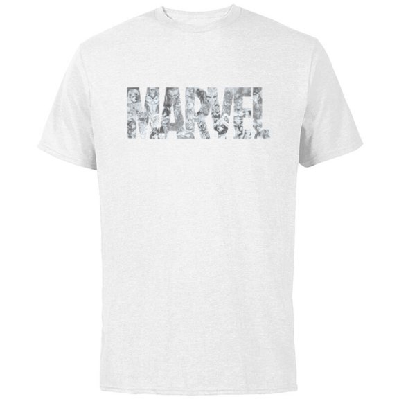 Marvel Logo Comics Gray Pencil Sketch Super Heroes Avengers - Short Sleeve Cotton T-Shirt for Adults - Customized-White