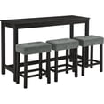 thumbnail image 3 of 59 Inch Industrial Bar Table Set with Power Outlet 3 Padded Stools Solid Wood Console Table for Living Room Dining Room Black, 3 of 8