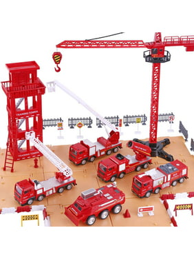 iPlay, iLearn Kids Fire Truck Toys Play Set, Emergency Rescue Firetrucks Vehicles Set W/ Station, Firefighter Toy Crane Truck, Fire Engine, Birthday Gifts for 3 4 5 6 Year Old Boys Toddlers Childrens