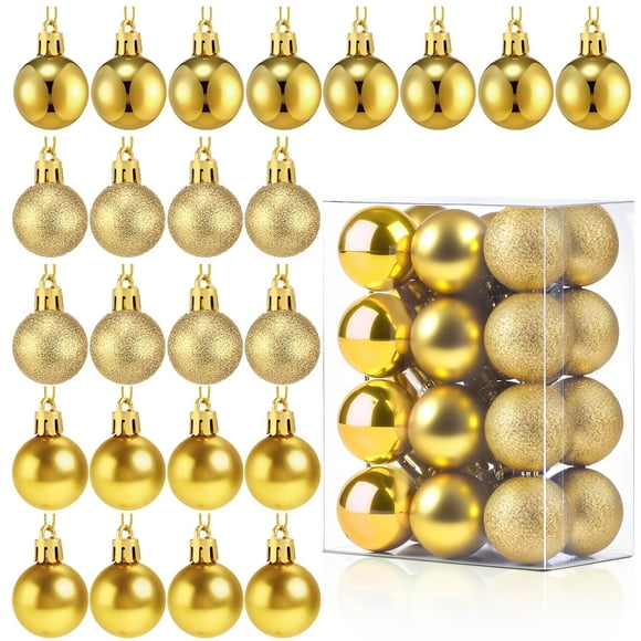 Gootrades Juego De 24 Mini Bolas De Navidad Irrompibles Adornos Para Árbol Decoración De Fiesta 3 Cm/1,1 Pulgadas (Dorado)