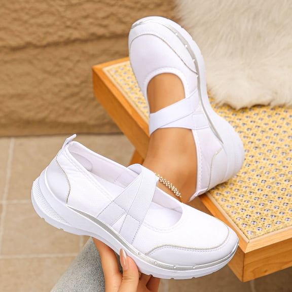Avrnliq Womens White Slip On Sneakers Lightweight Comfort Walking Shoes Elastic Strap Casual Work Shoes for Women,Size 37