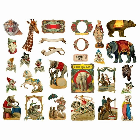 Vintage Circus Clown Ticket Precut Anti-UV Waterproof Decoration Album Planner Stickers Scrapbooking Diary Sticky Paper Flakes